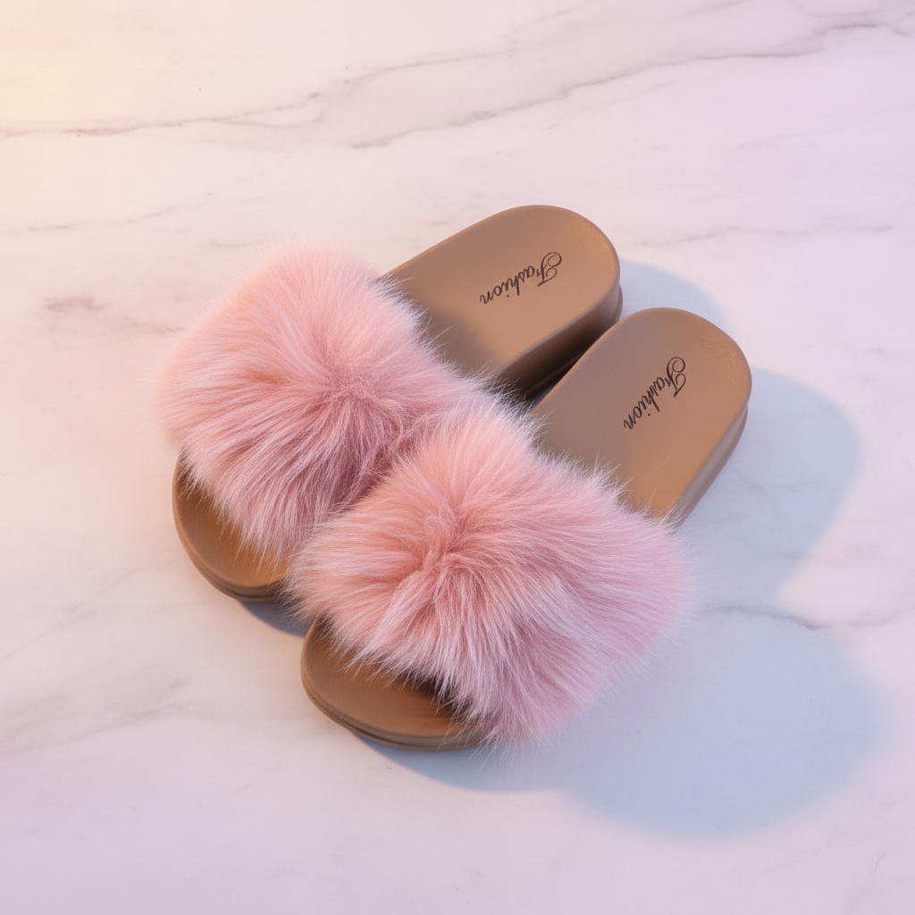 Pink Faux Fur Slides