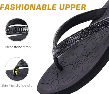 Oncai Women's Rhinestone Flip Flops