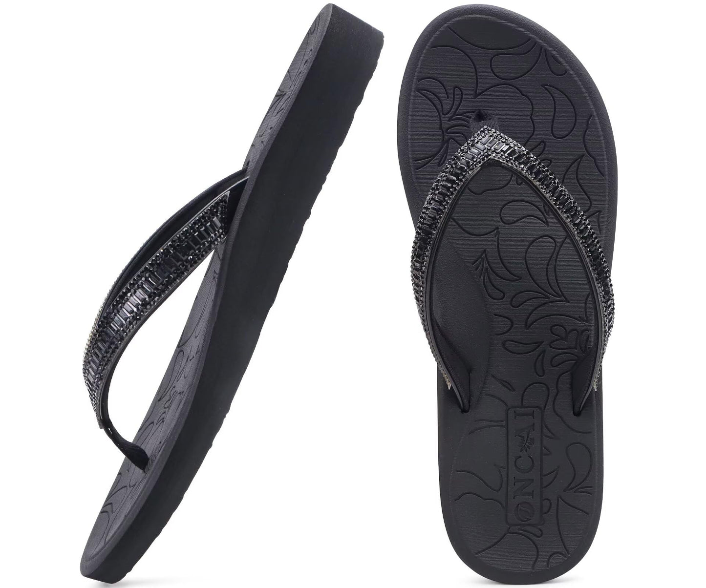Oncai Women's Rhinestone Flip Flops