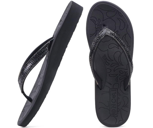 Oncai Women's Rhinestone Flip Flops